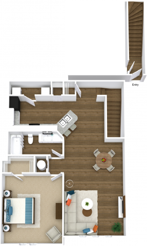 Floor plan for 1 bed, 1 bath, 976 sqft